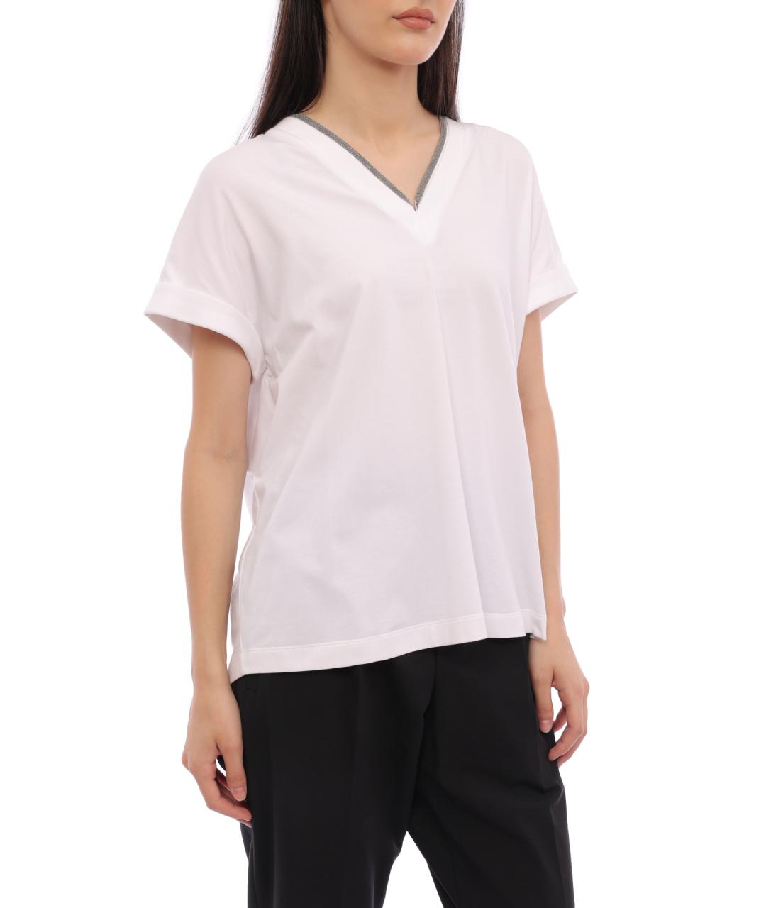 BRUNELLO CUCINELLI Белая хлопковая футболка, фото 4