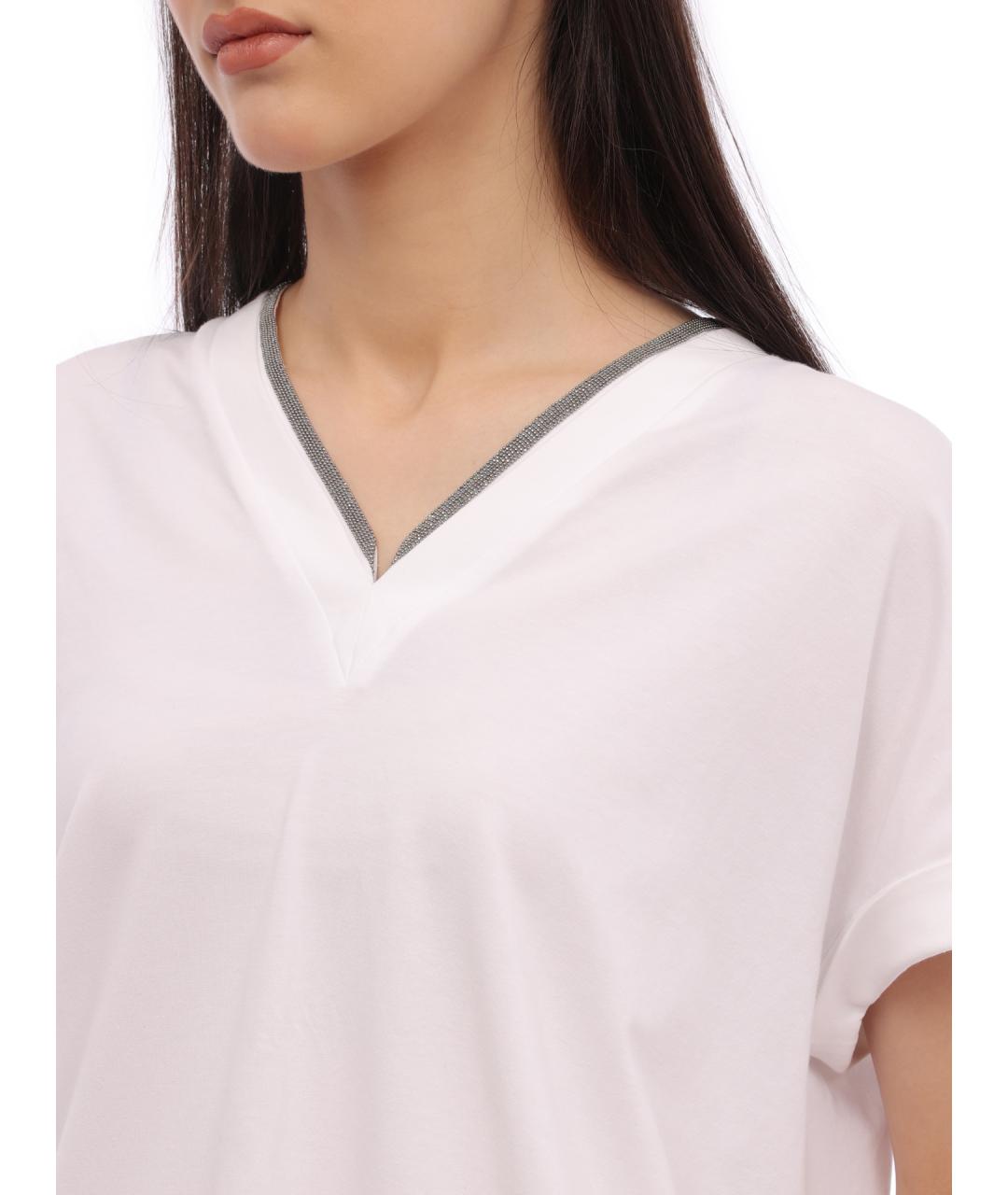 BRUNELLO CUCINELLI Белая хлопковая футболка, фото 3