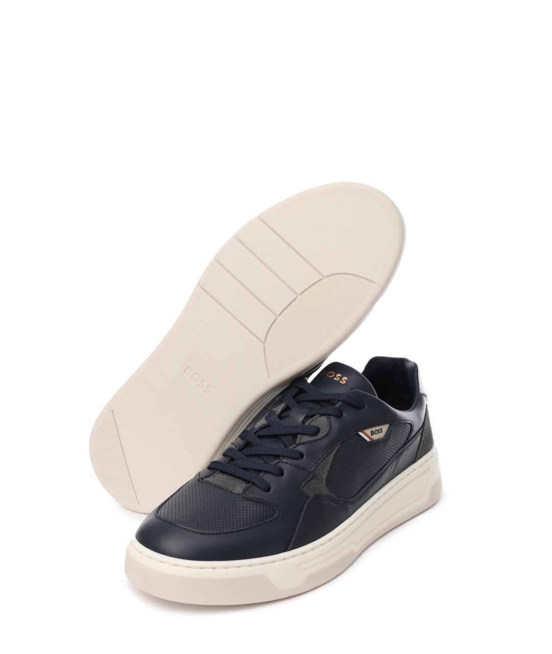 HUGO BOSS Синие кожаные низкие кроссовки / кеды, фото 4