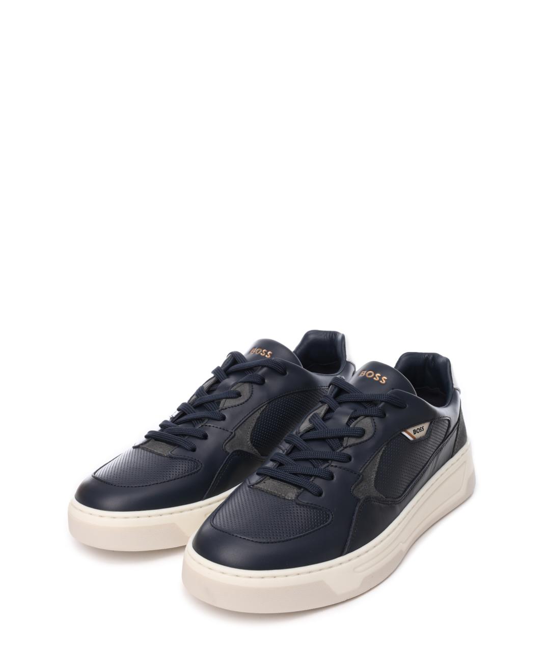 HUGO BOSS Синие кожаные низкие кроссовки / кеды, фото 2
