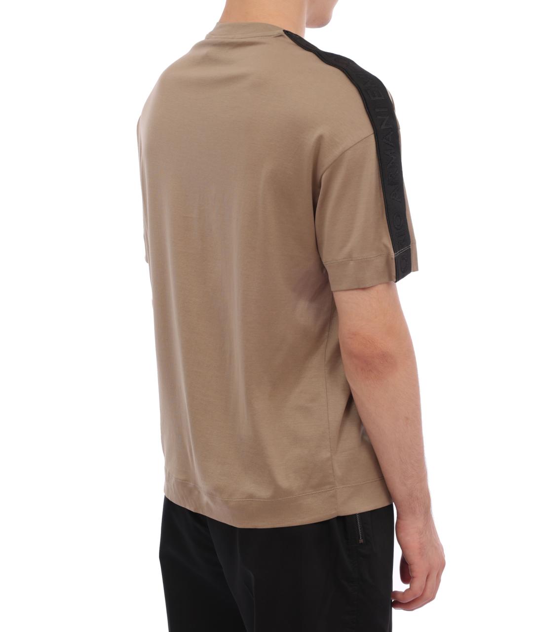 EMPORIO ARMANI Коричневая хлопковая футболка, фото 5