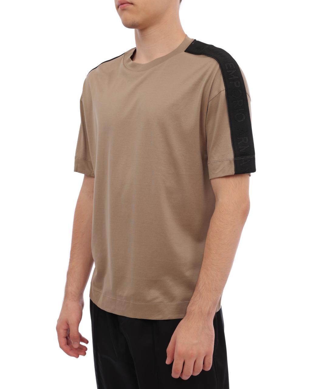 EMPORIO ARMANI Коричневая хлопковая футболка, фото 3