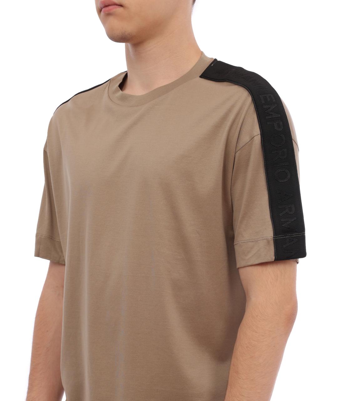 EMPORIO ARMANI Коричневая хлопковая футболка, фото 4