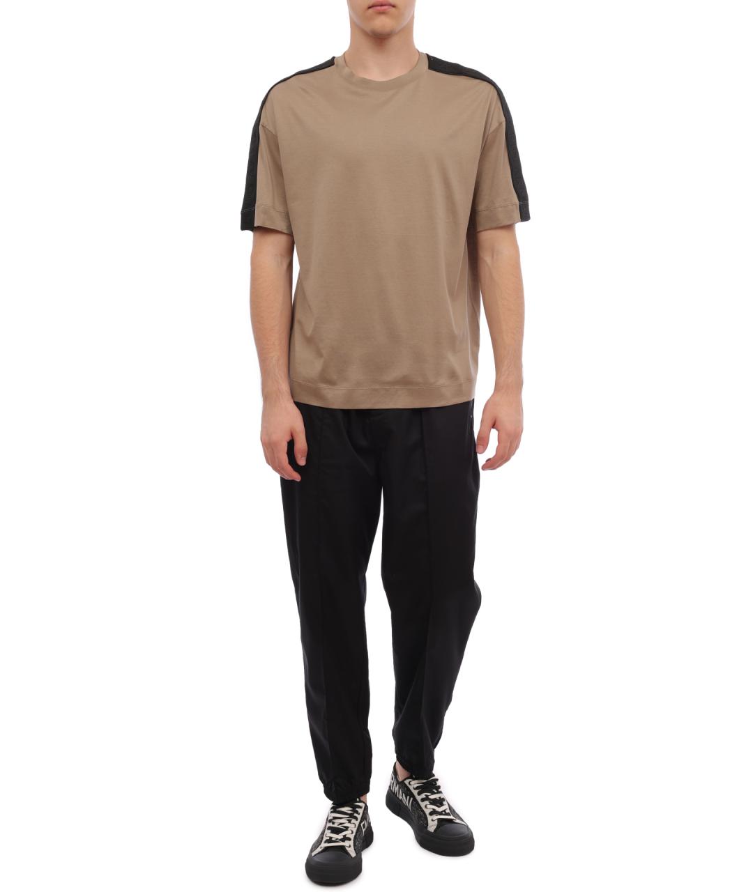 EMPORIO ARMANI Коричневая хлопковая футболка, фото 2