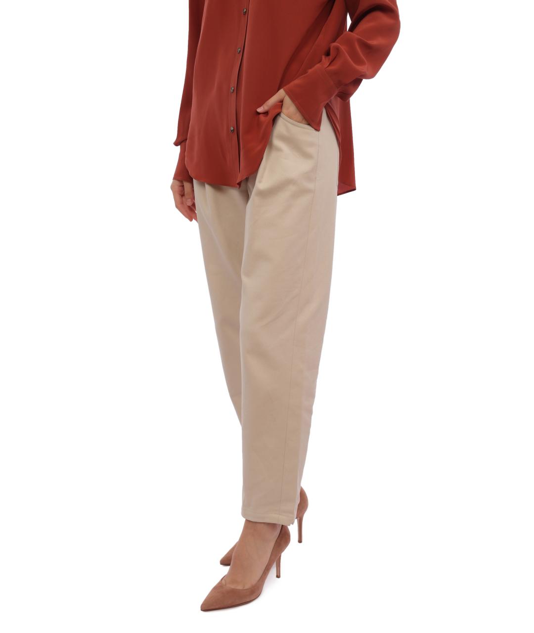 BRUNELLO CUCINELLI Бежевые хлопковые прямые брюки, фото 3