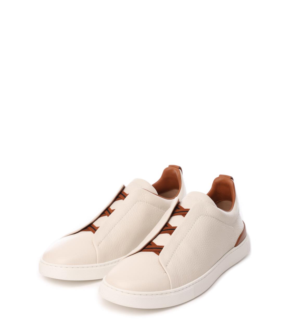 ZEGNA Белые кожаные низкие кроссовки / кеды, фото 2