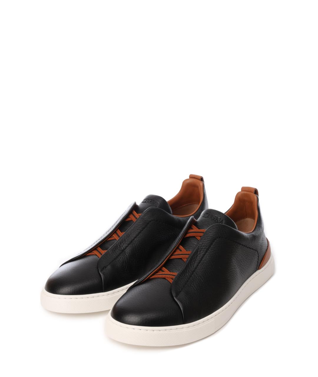 ZEGNA Черные кожаные низкие кроссовки / кеды, фото 2