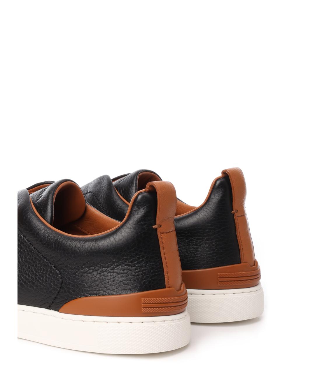 ZEGNA Черные кожаные низкие кроссовки / кеды, фото 6