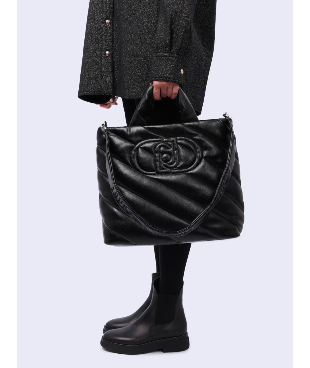 LIU JO Черная сумка тоут из искусственной кожи, фото 2