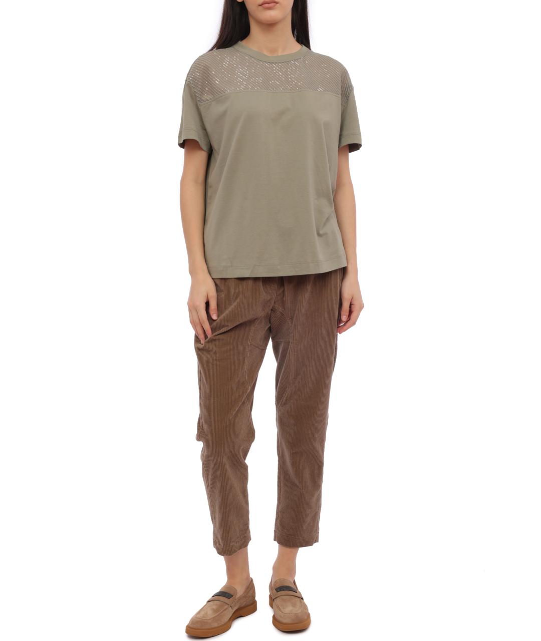 BRUNELLO CUCINELLI Зеленая хлопковая футболка, фото 2