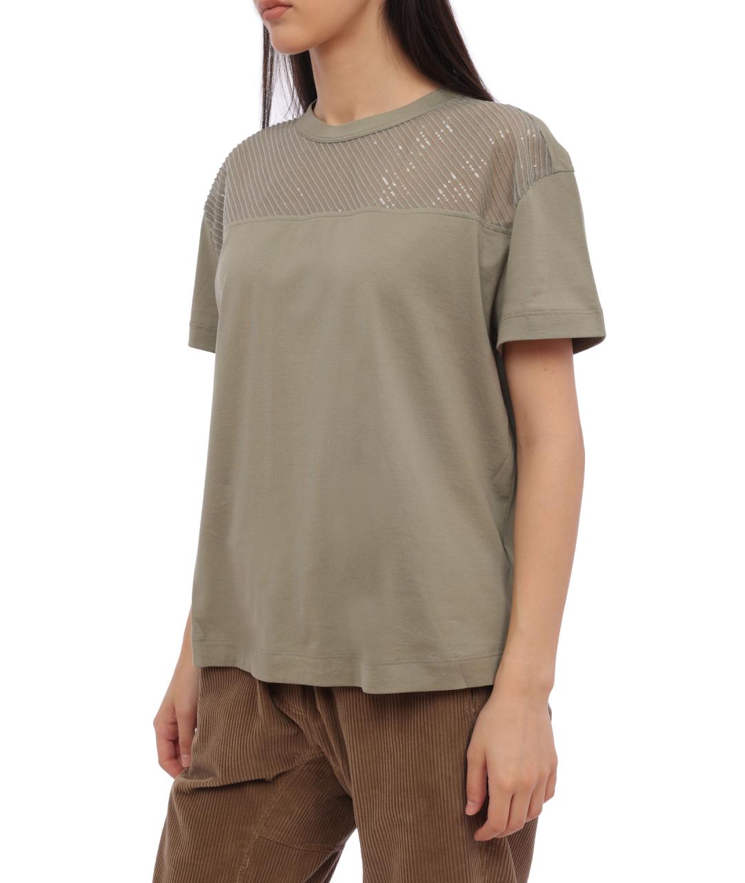 BRUNELLO CUCINELLI Зеленая хлопковая футболка, фото 3