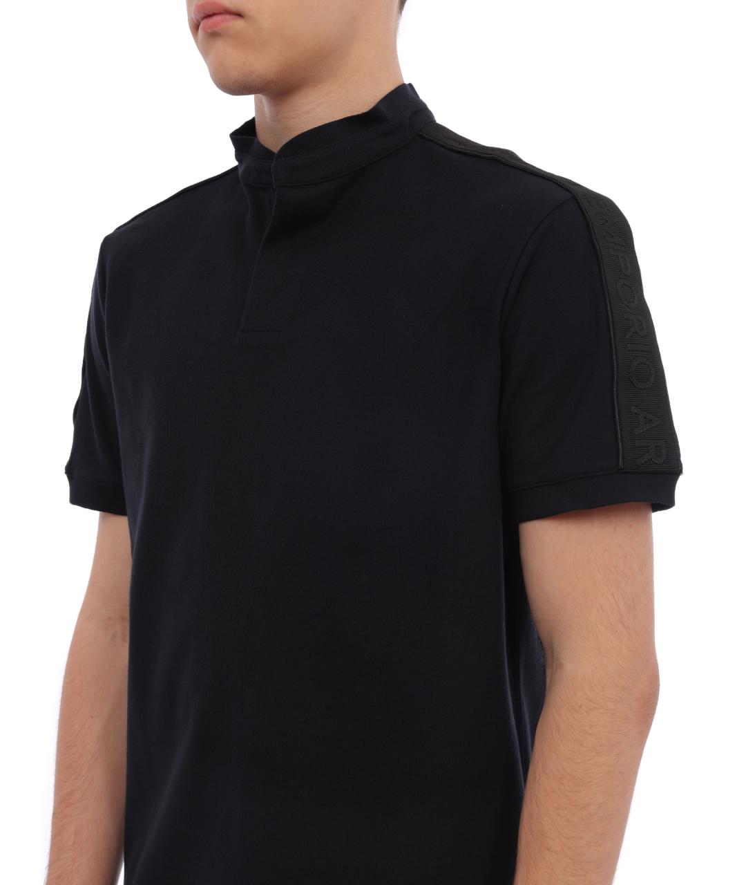 EMPORIO ARMANI Синее хлопковое поло с коротким рукавом, фото 3