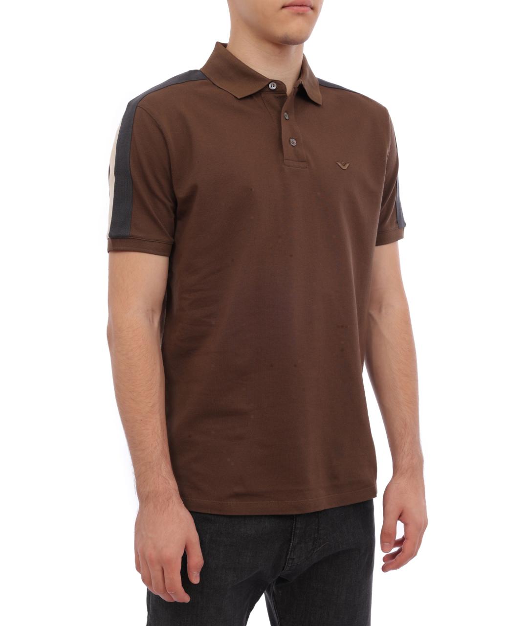 EMPORIO ARMANI Коричневое хлопковое поло с коротким рукавом, фото 4