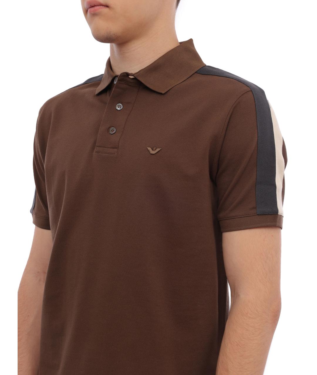 EMPORIO ARMANI Коричневое хлопковое поло с коротким рукавом, фото 3