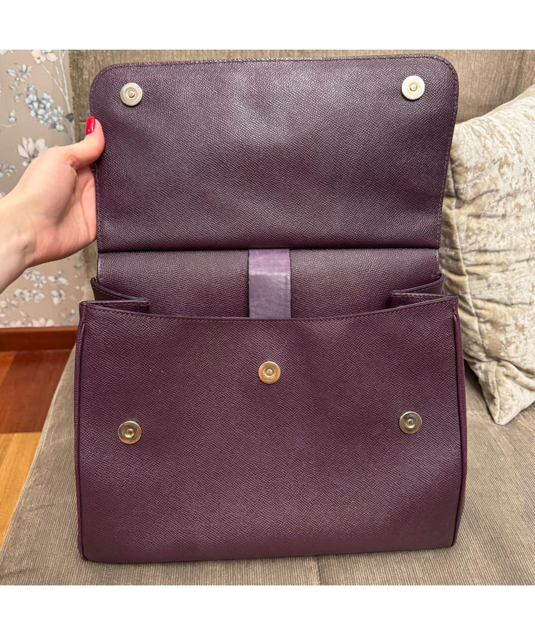 DOLCE&GABBANA Фиолетовая кожаная сумка с короткими ручками, фото 2
