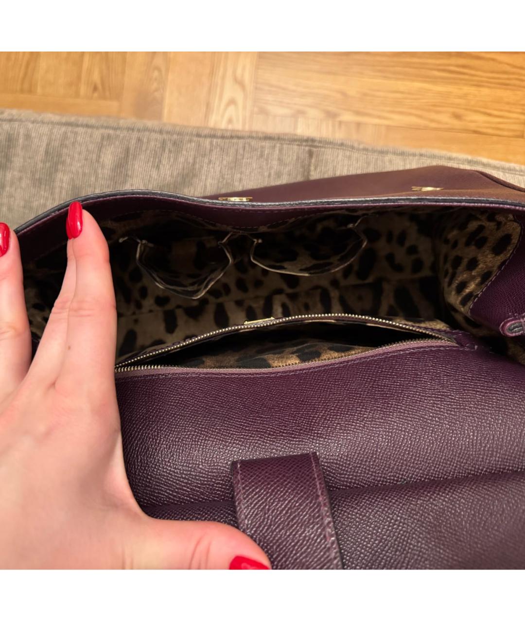 DOLCE&GABBANA Фиолетовая кожаная сумка с короткими ручками, фото 4