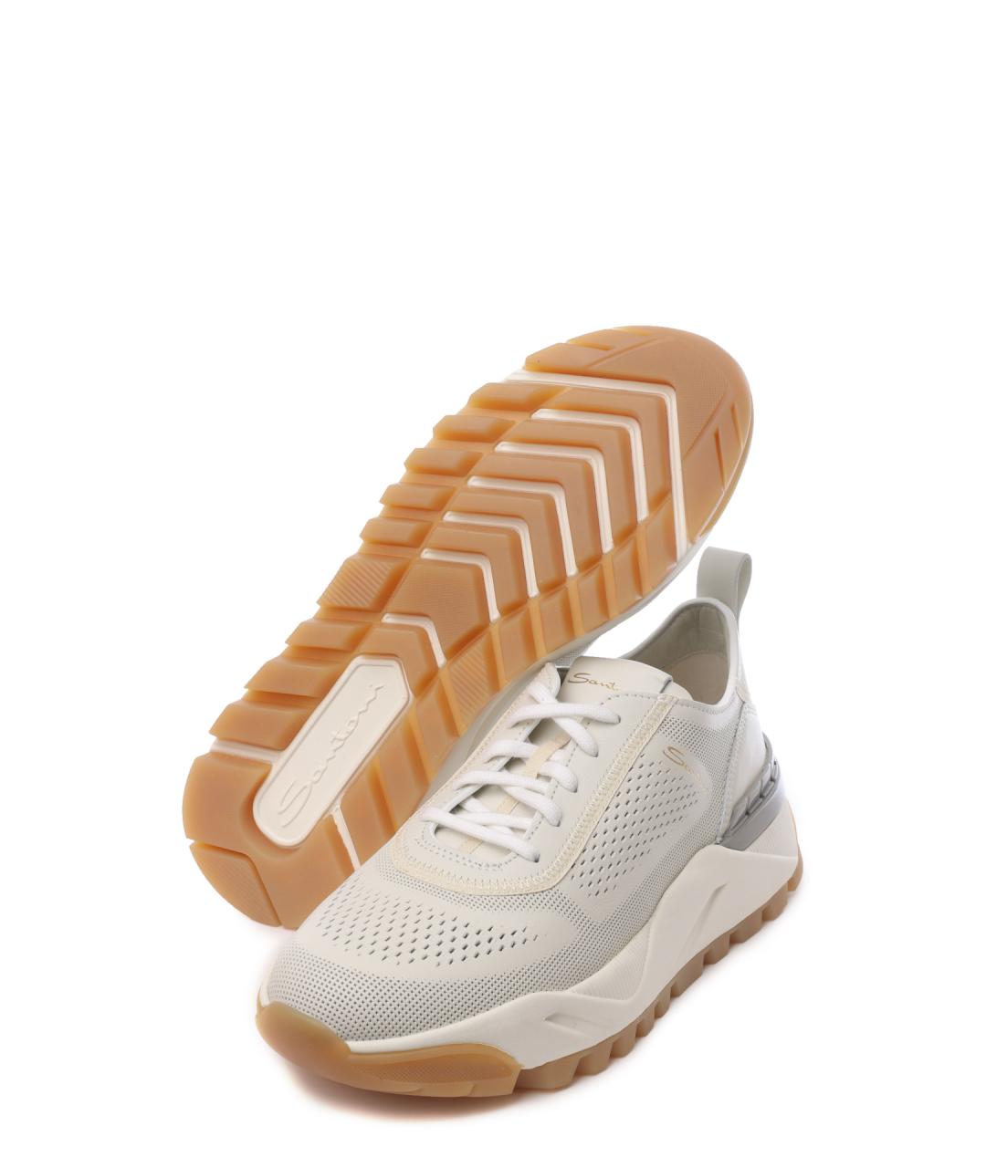 SANTONI Бежевые кожаные кроссовки, фото 4