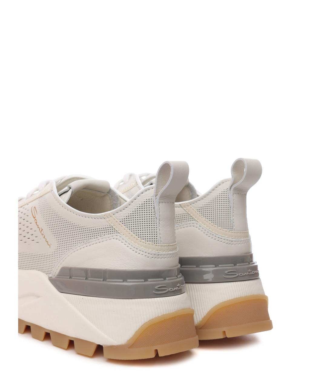 SANTONI Бежевые кожаные кроссовки, фото 6