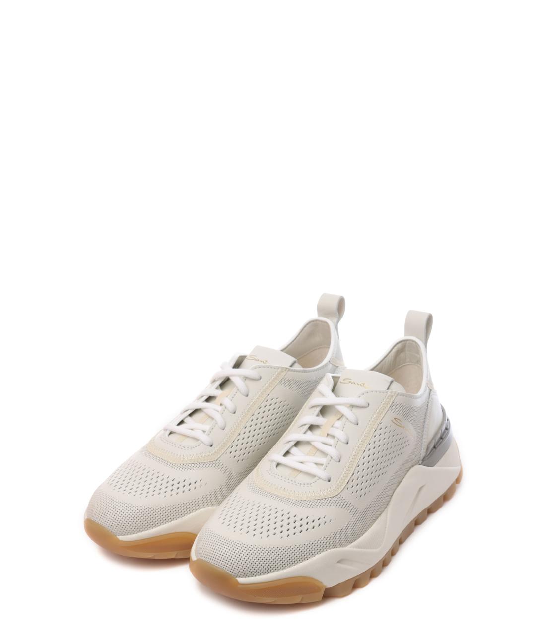 SANTONI Бежевые кожаные кроссовки, фото 2