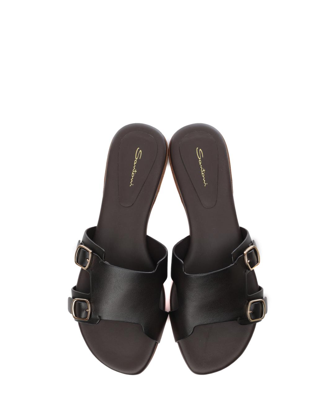 SANTONI Черные кожаные шлепанцы, фото 4