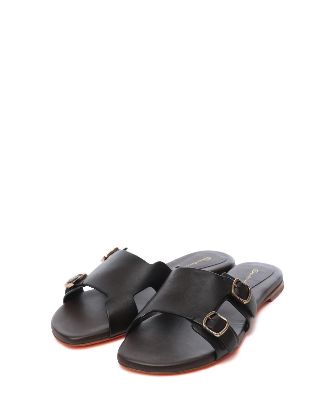 SANTONI Черные кожаные шлепанцы, фото 2