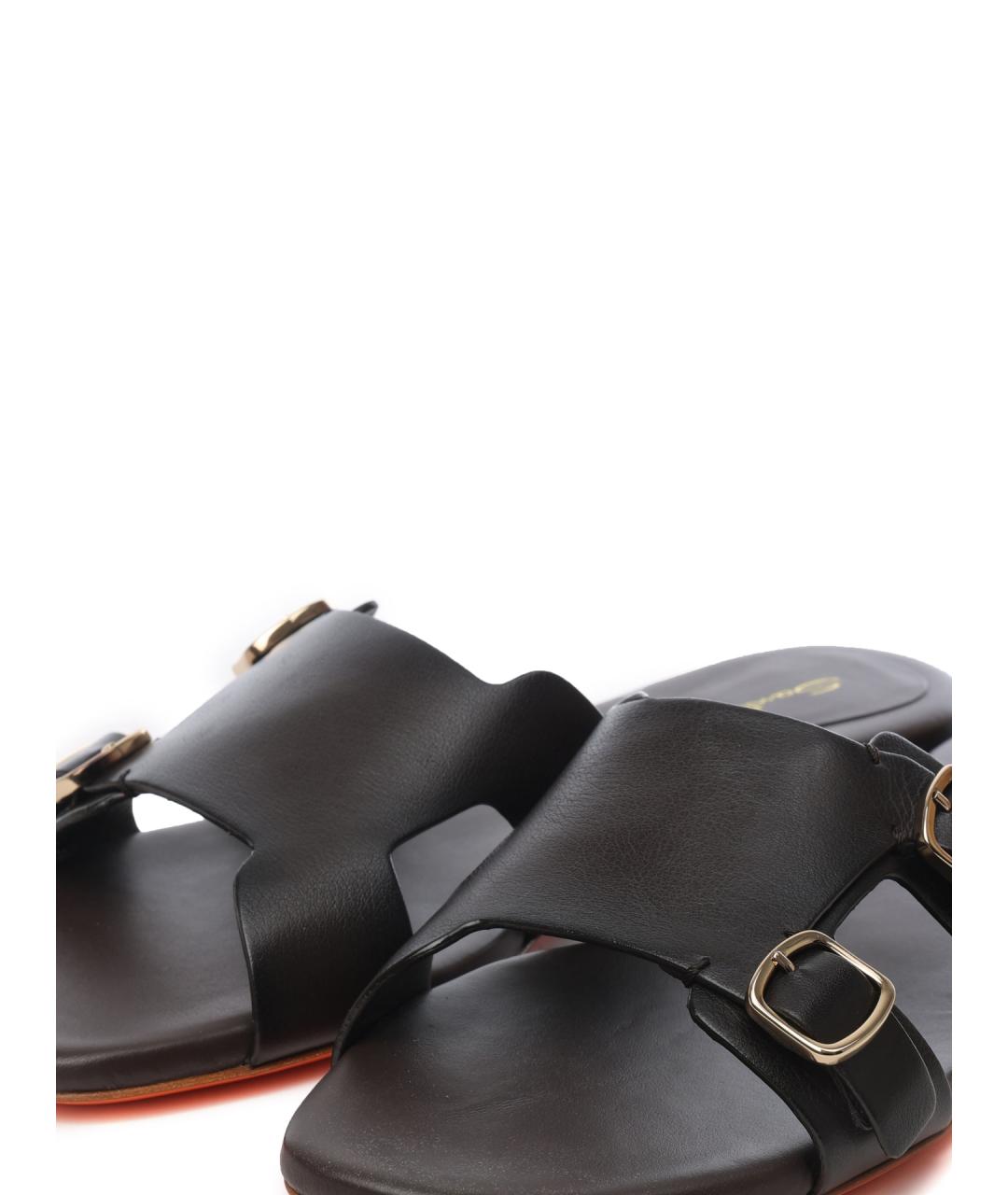 SANTONI Черные кожаные шлепанцы, фото 5
