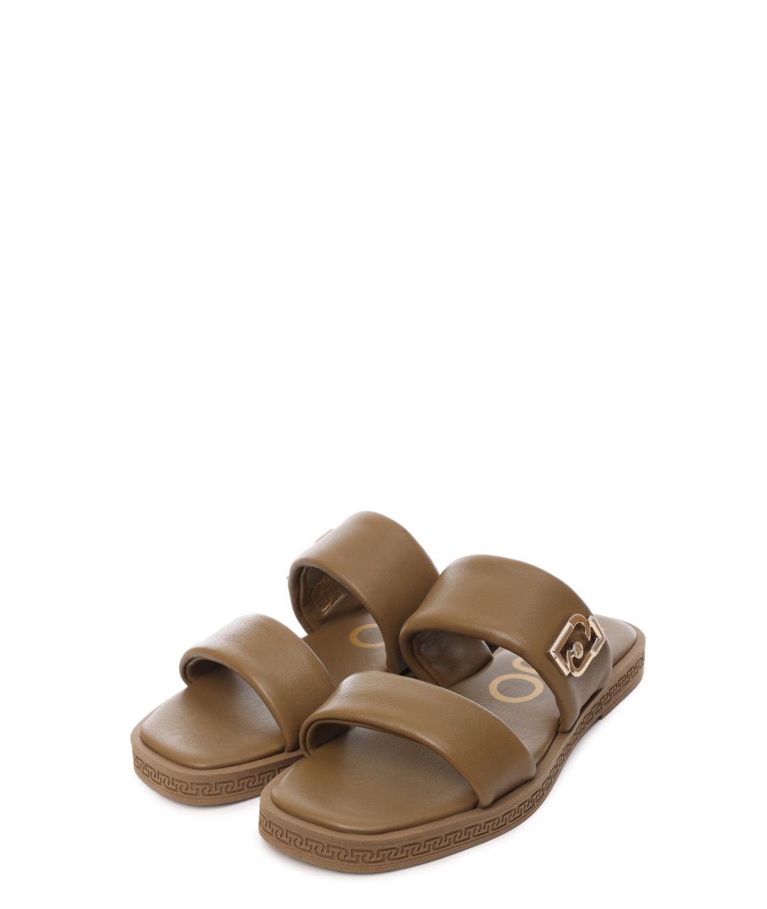 LIU JO Коричневые кожаные шлепанцы, фото 2