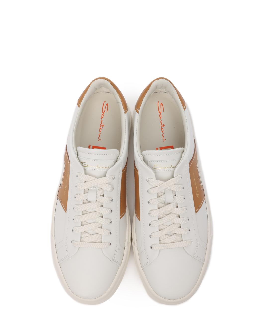 SANTONI Белые кожаные низкие кроссовки / кеды, фото 5