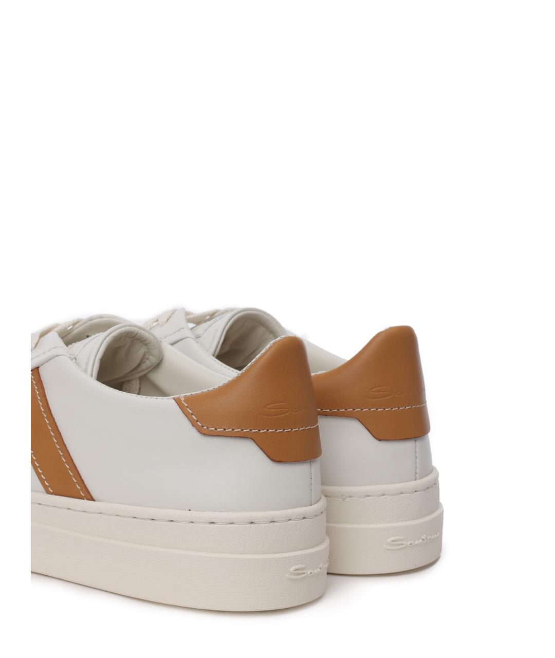 SANTONI Белые кожаные низкие кроссовки / кеды, фото 6