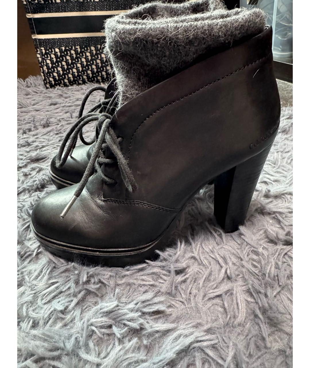 CALVIN KLEIN Черные кожаные ботильоны, фото 9