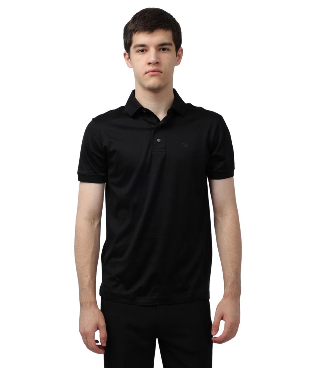 EMPORIO ARMANI Черное хлопковое поло с коротким рукавом, фото 1