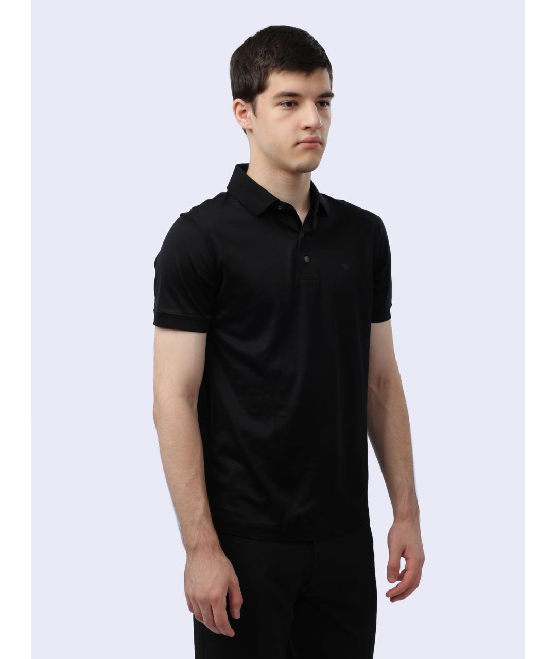 EMPORIO ARMANI Черное хлопковое поло с коротким рукавом, фото 5