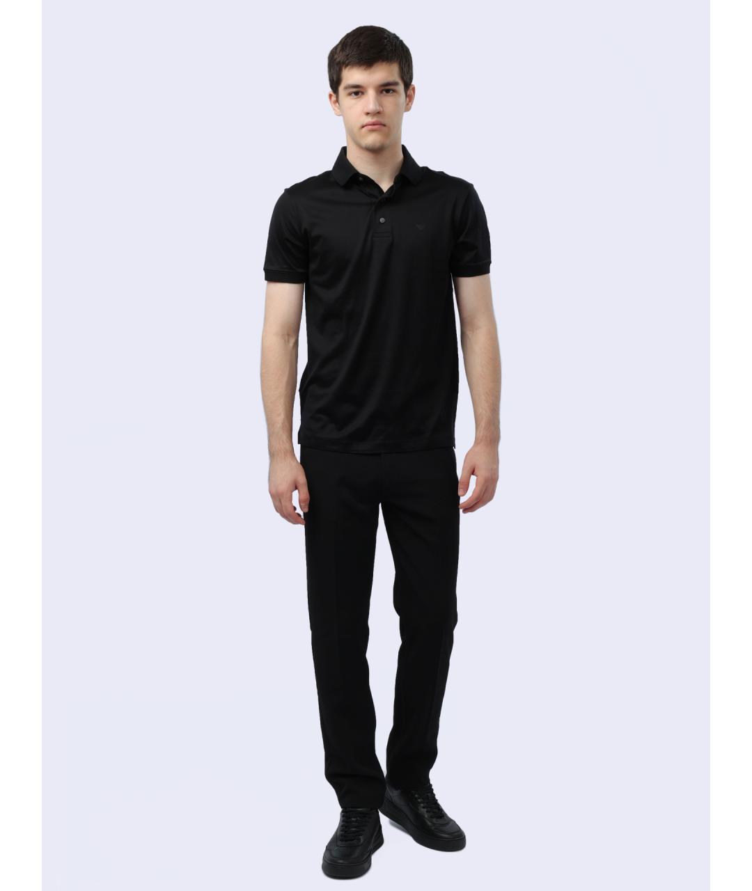 EMPORIO ARMANI Черное хлопковое поло с коротким рукавом, фото 2