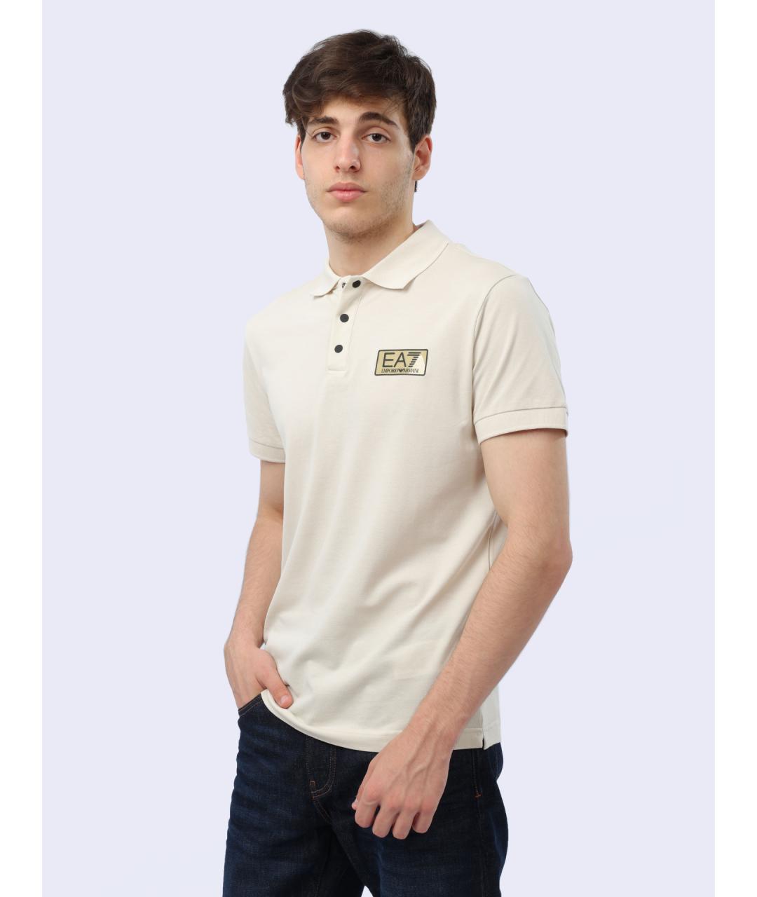 EA7 Бежевое хлопковое поло с коротким рукавом, фото 4