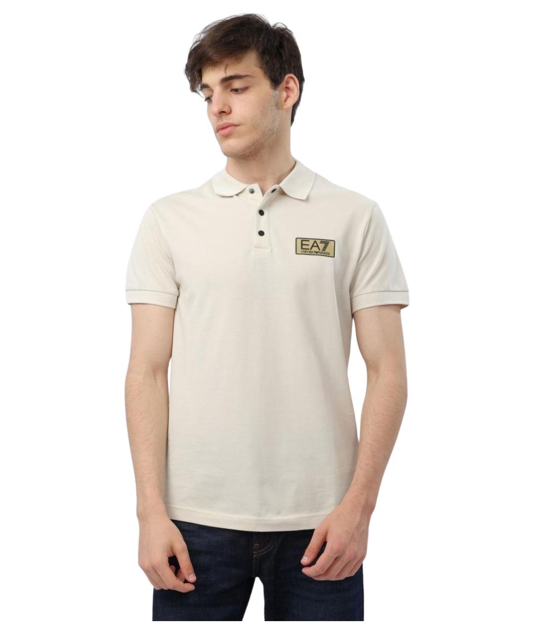 EA7 Бежевое хлопковое поло с коротким рукавом, фото 1