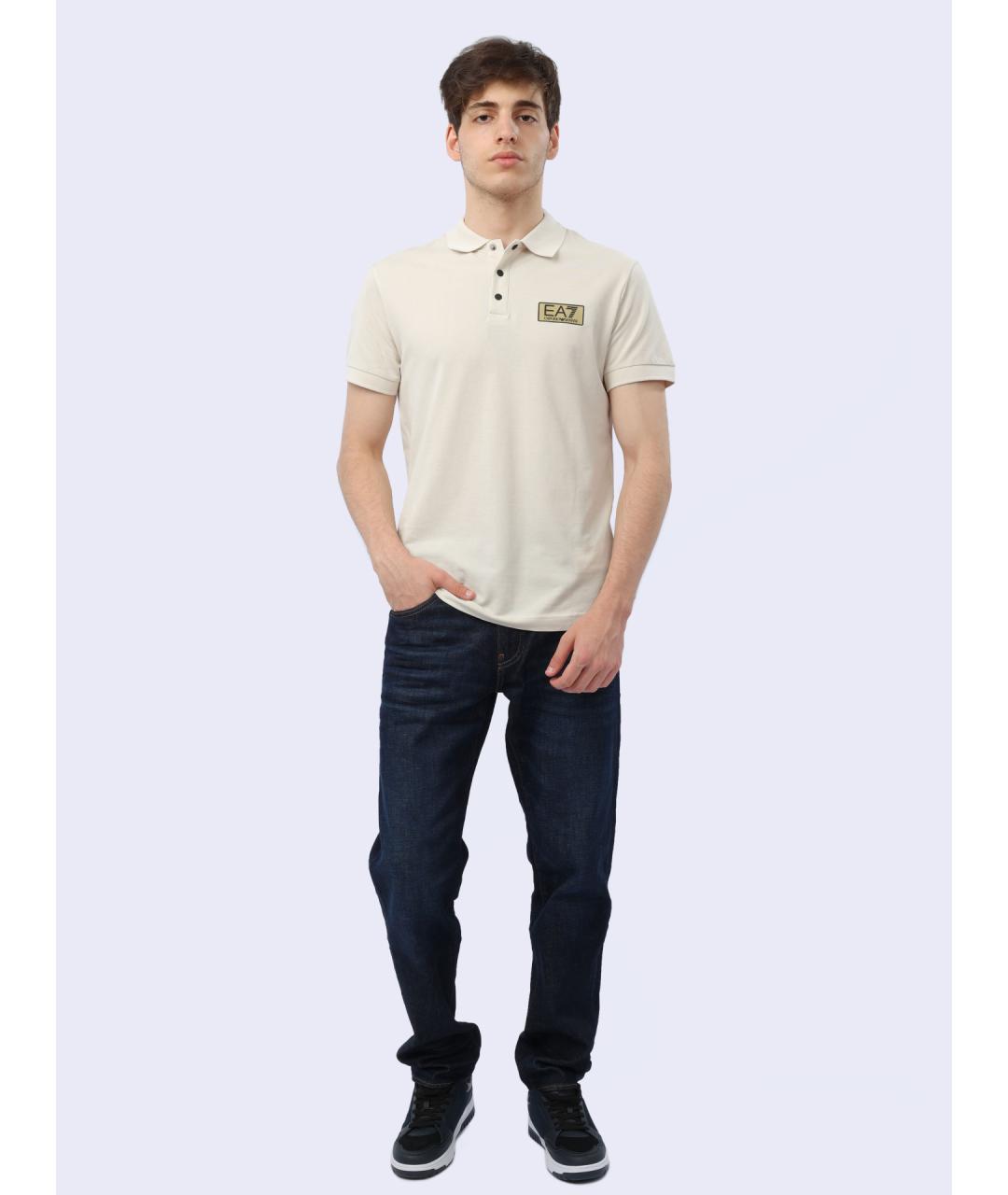 EA7 Бежевое хлопковое поло с коротким рукавом, фото 2