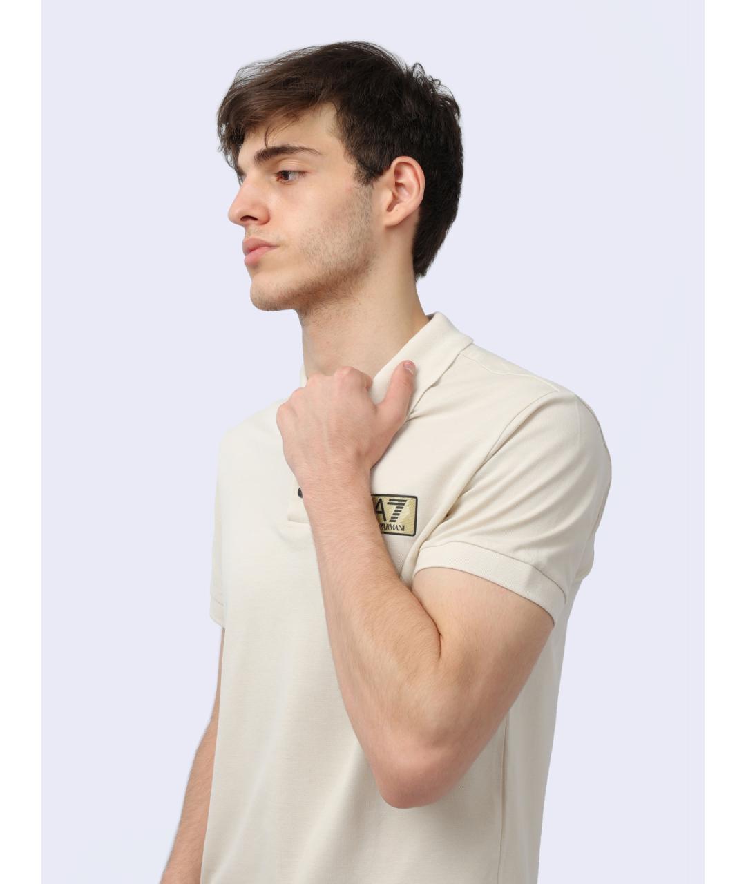 EA7 Бежевое хлопковое поло с коротким рукавом, фото 5