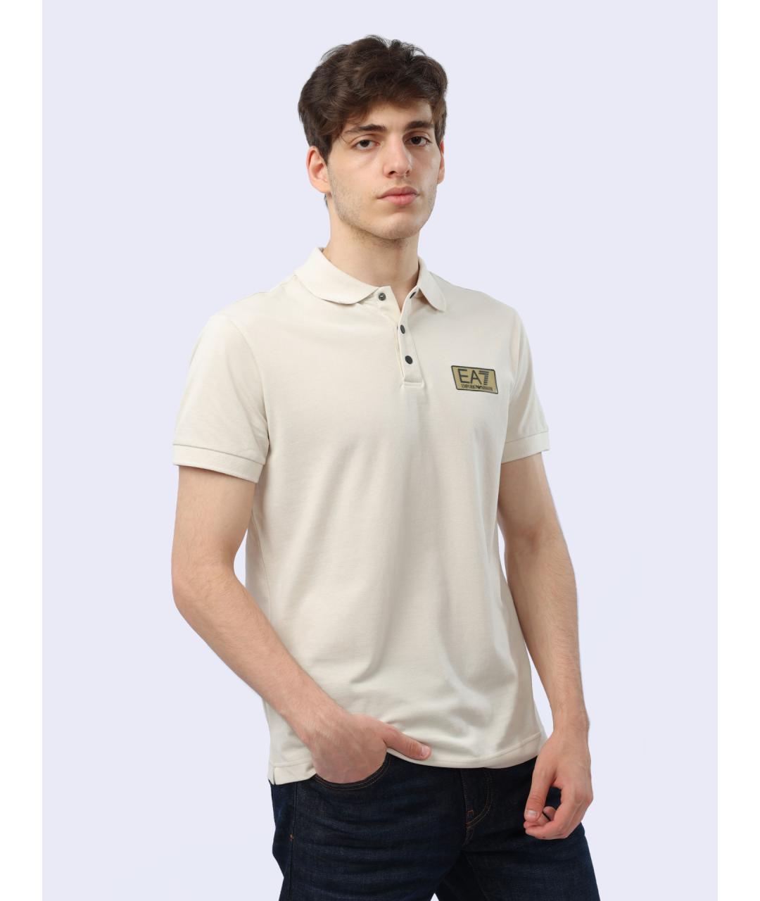 EA7 Бежевое хлопковое поло с коротким рукавом, фото 3
