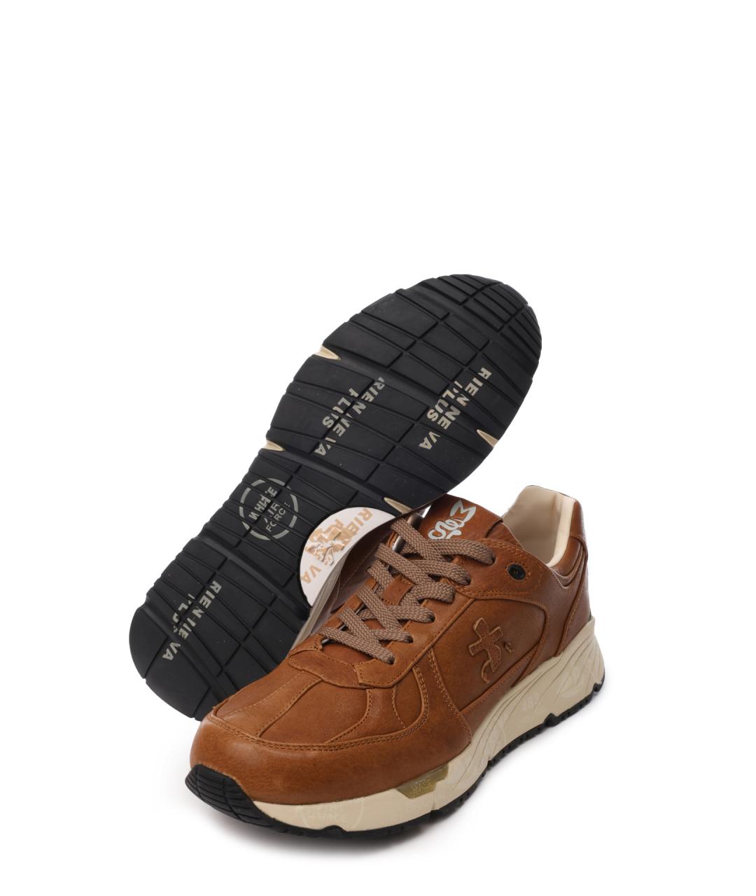 PREMIATA Коричневые кожаные низкие кроссовки / кеды, фото 4