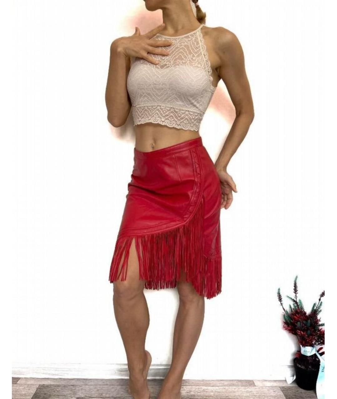 MAJE Красная кожаная юбка мини, фото 2