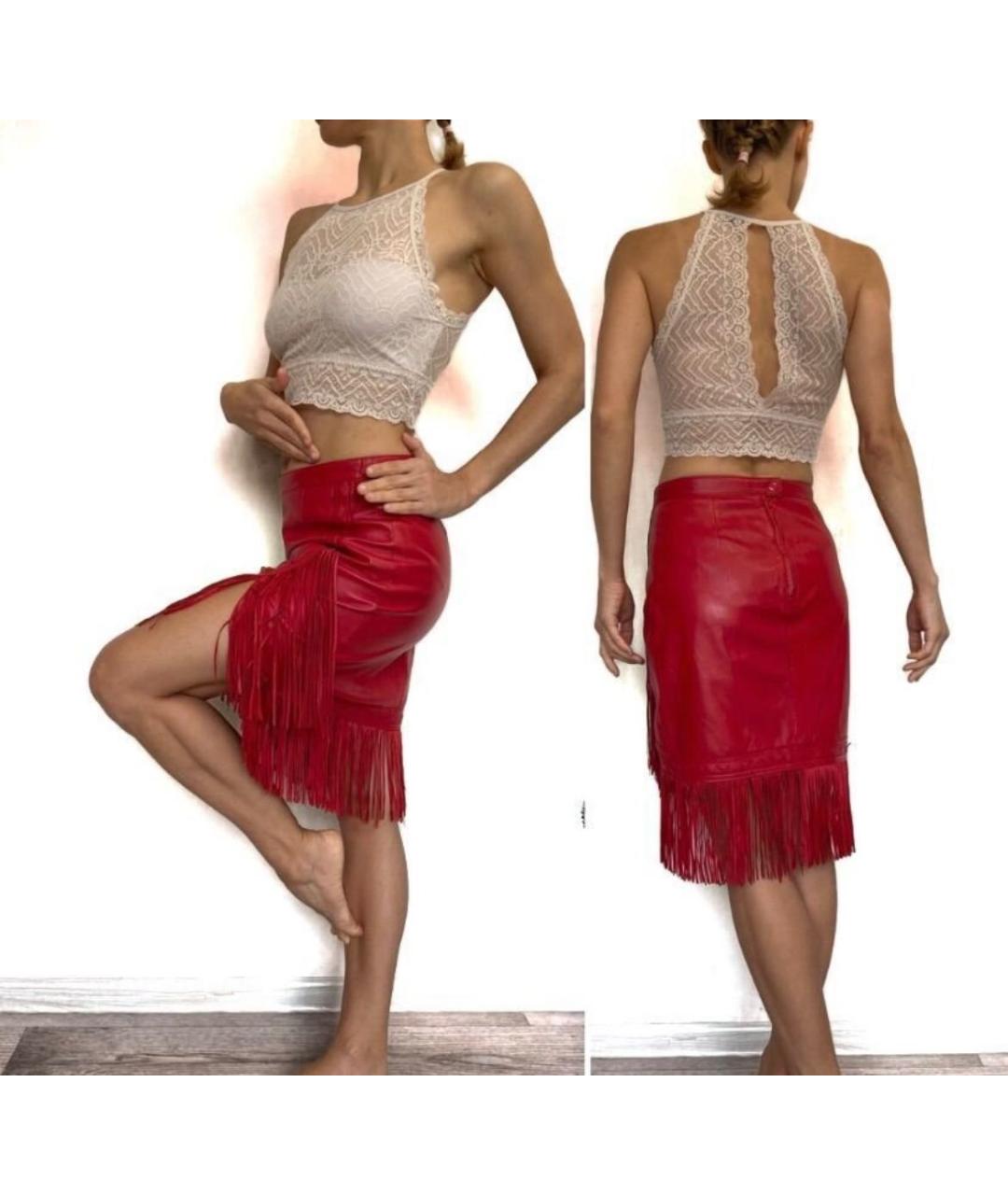 MAJE Красная кожаная юбка мини, фото 4