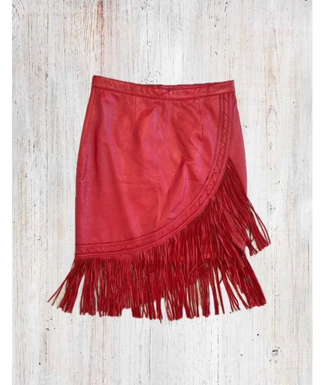 MAJE Красная кожаная юбка мини, фото 9
