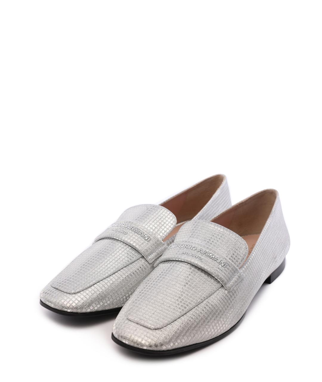 EMPORIO ARMANI Серебряные кожаные лоферы, фото 2
