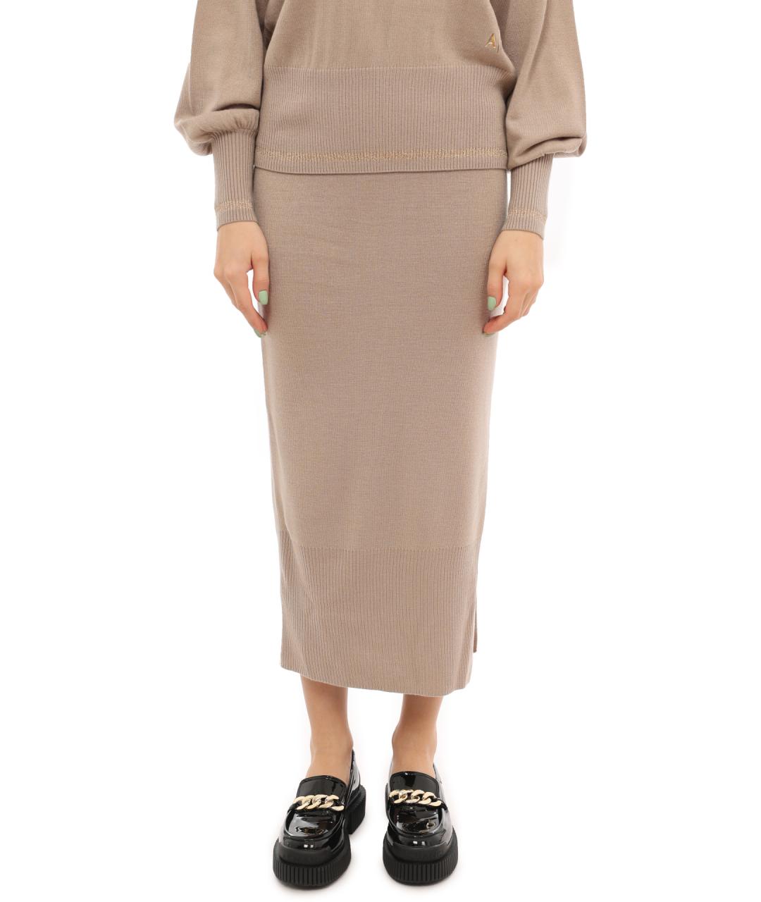 ARMANI EXCHANGE Бежевая шерстяная юбка миди, фото 7