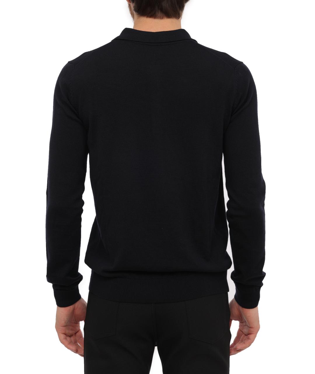 HUGO Темно-синее хлопко-шерстяное поло с длинным рукавом, фото 3