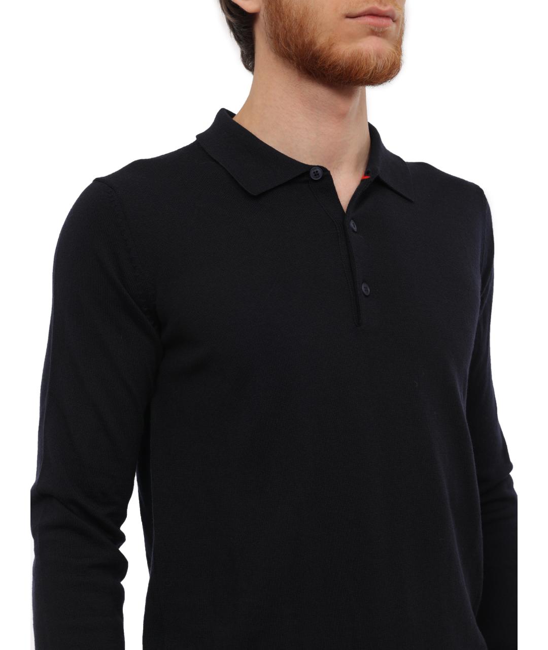 HUGO Темно-синее хлопко-шерстяное поло с длинным рукавом, фото 4