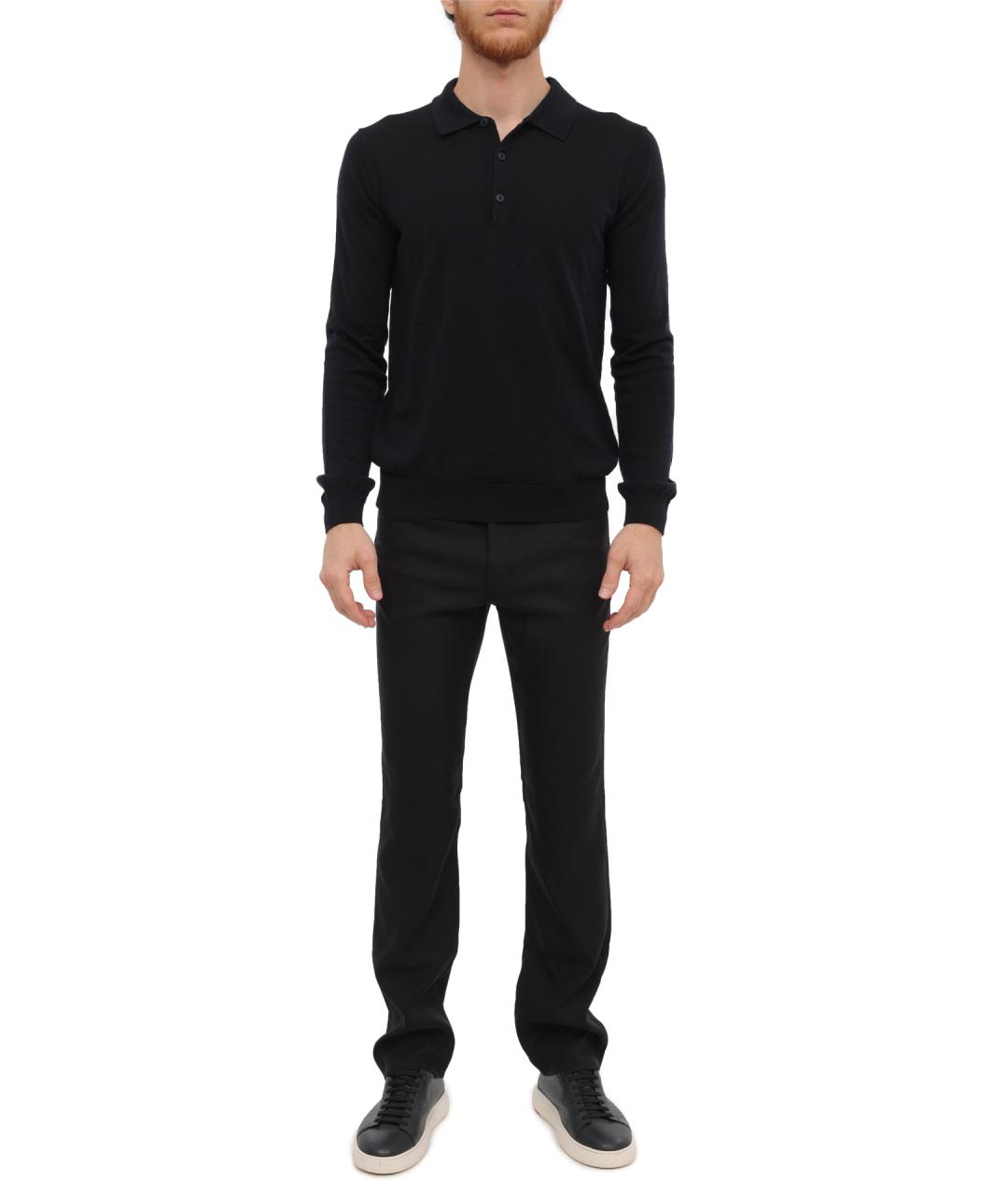 HUGO Темно-синее хлопко-шерстяное поло с длинным рукавом, фото 2