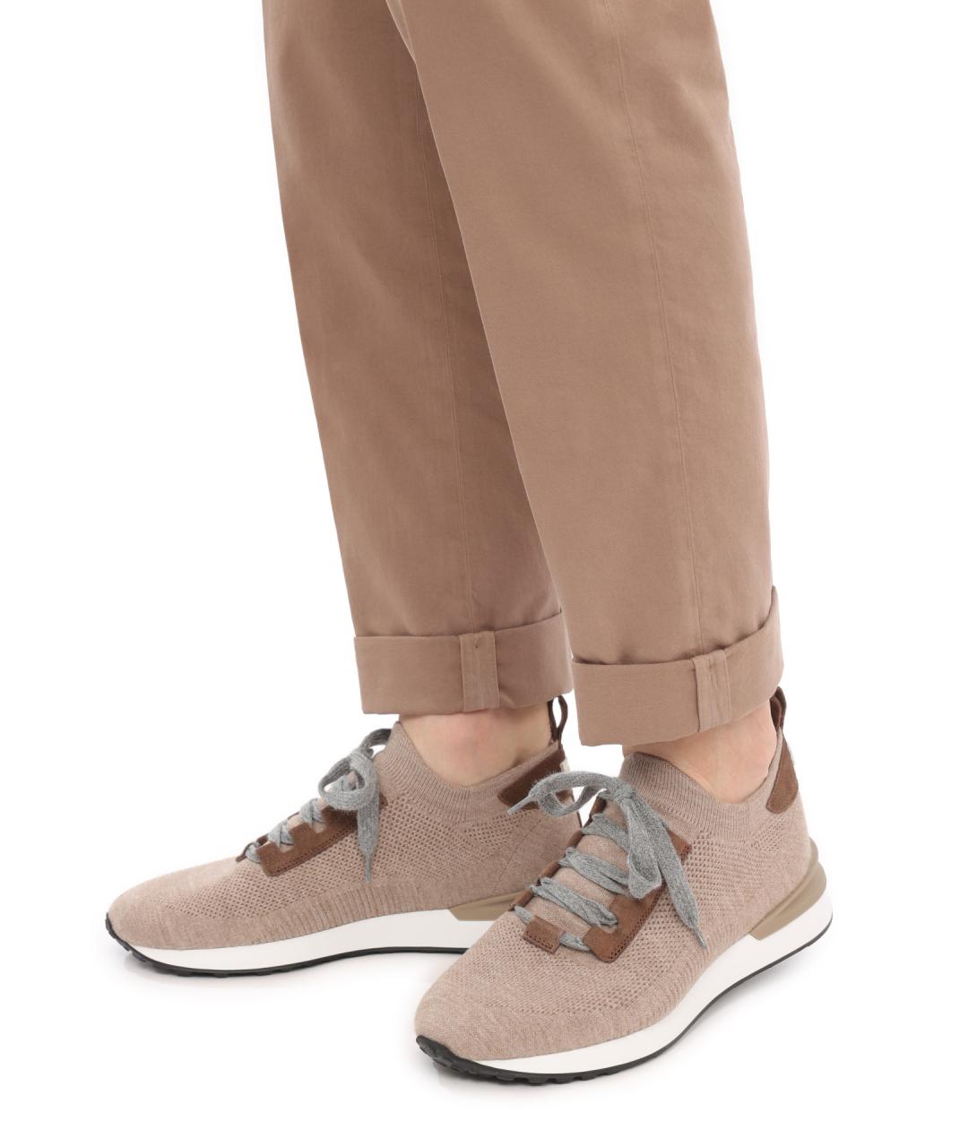 PESERICO Бежевые текстильные низкие кроссовки / кеды, фото 7
