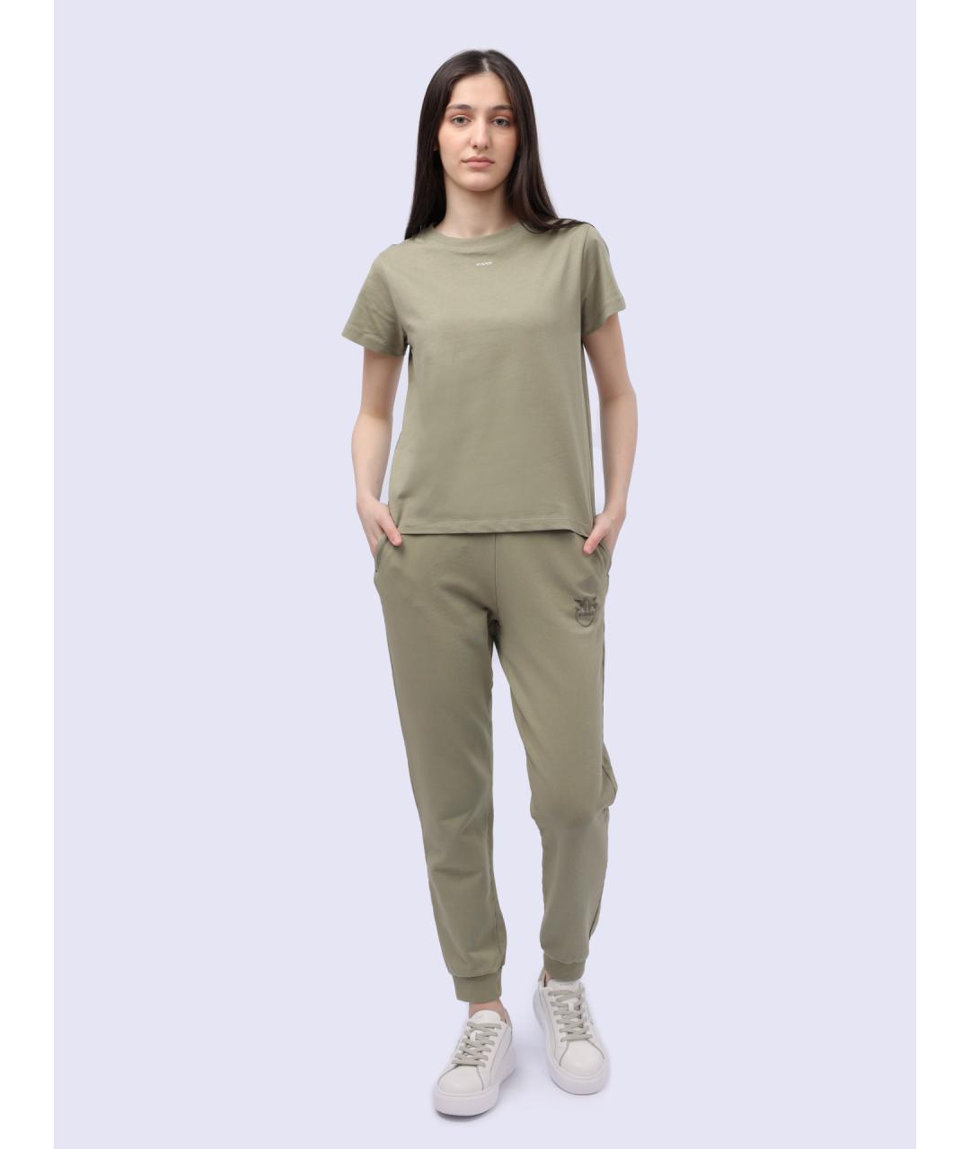 PINKO Хаки хлопковая футболка, фото 7