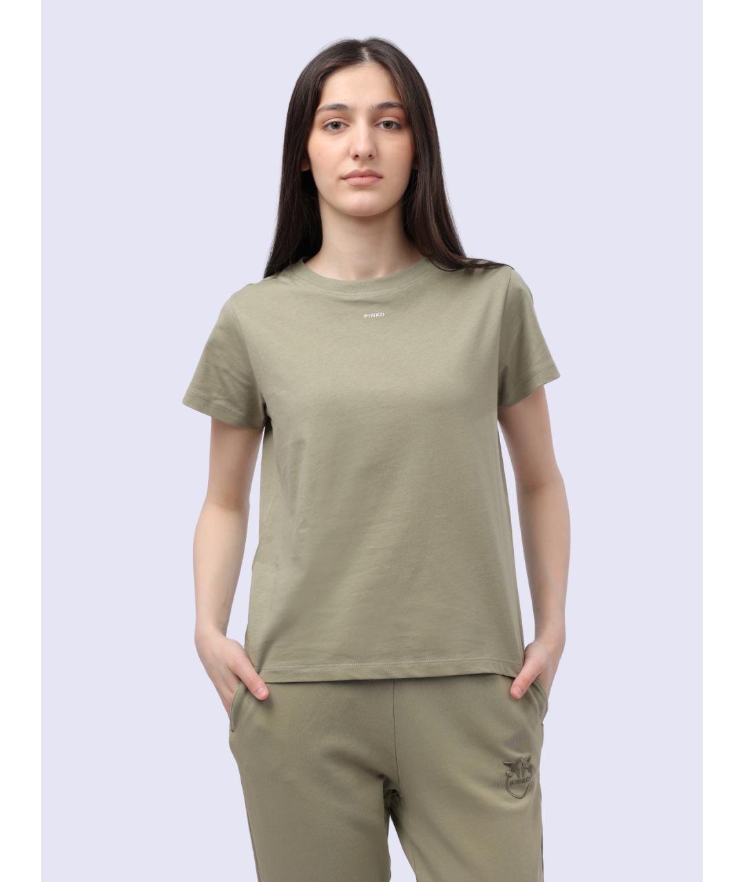 PINKO Хаки хлопковая футболка, фото 3